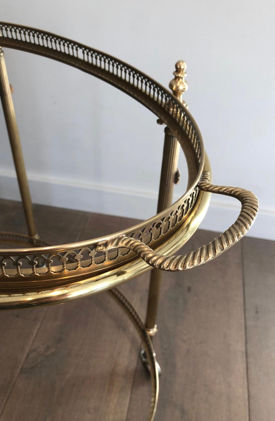 Oval Neoclassical Style Brass Bar Carts, Maison Jansen Circa 1940 For Sale 5
