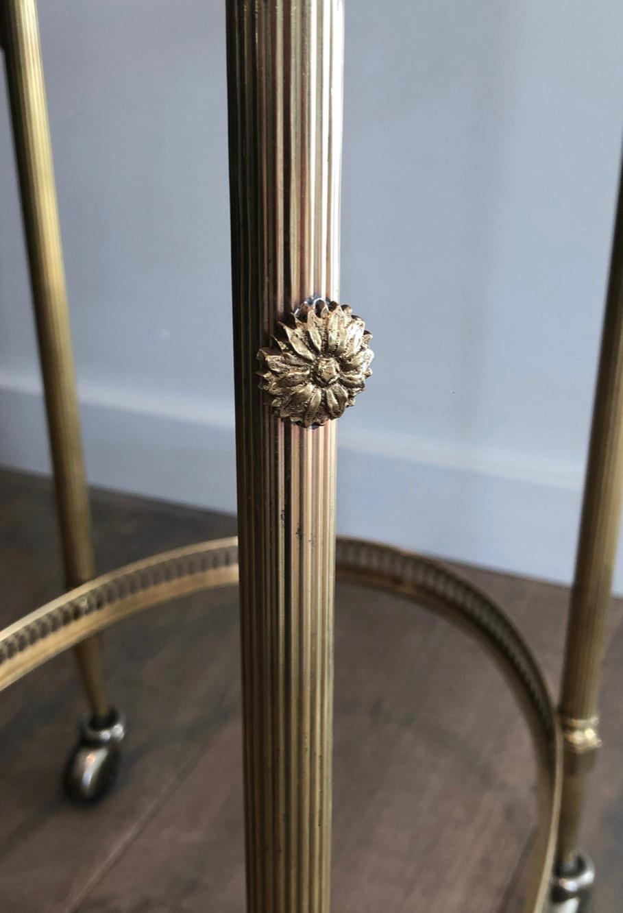 Oval Neoclassical Style Brass Bar Carts, Maison Jansen Circa 1940 For Sale 7