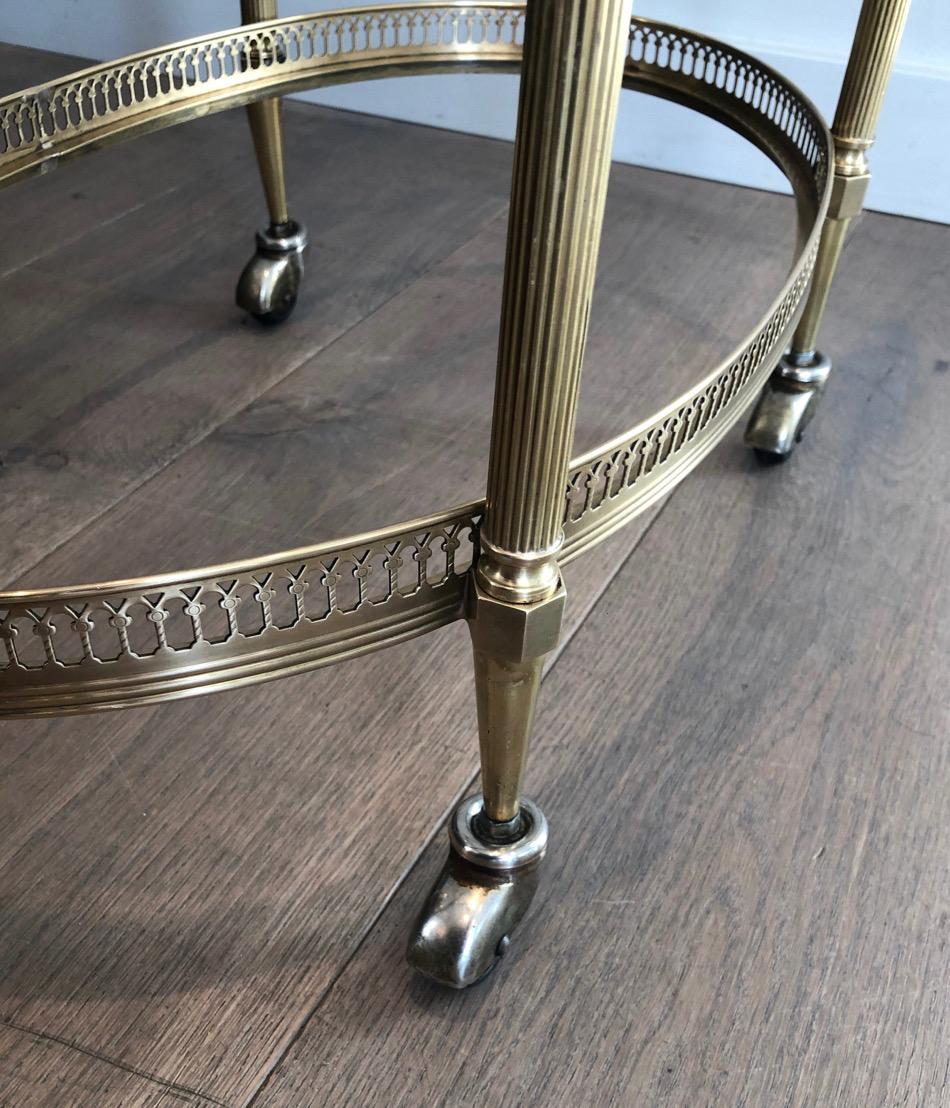 Oval Neoclassical Style Brass Bar Carts, Maison Jansen Circa 1940 For Sale 8