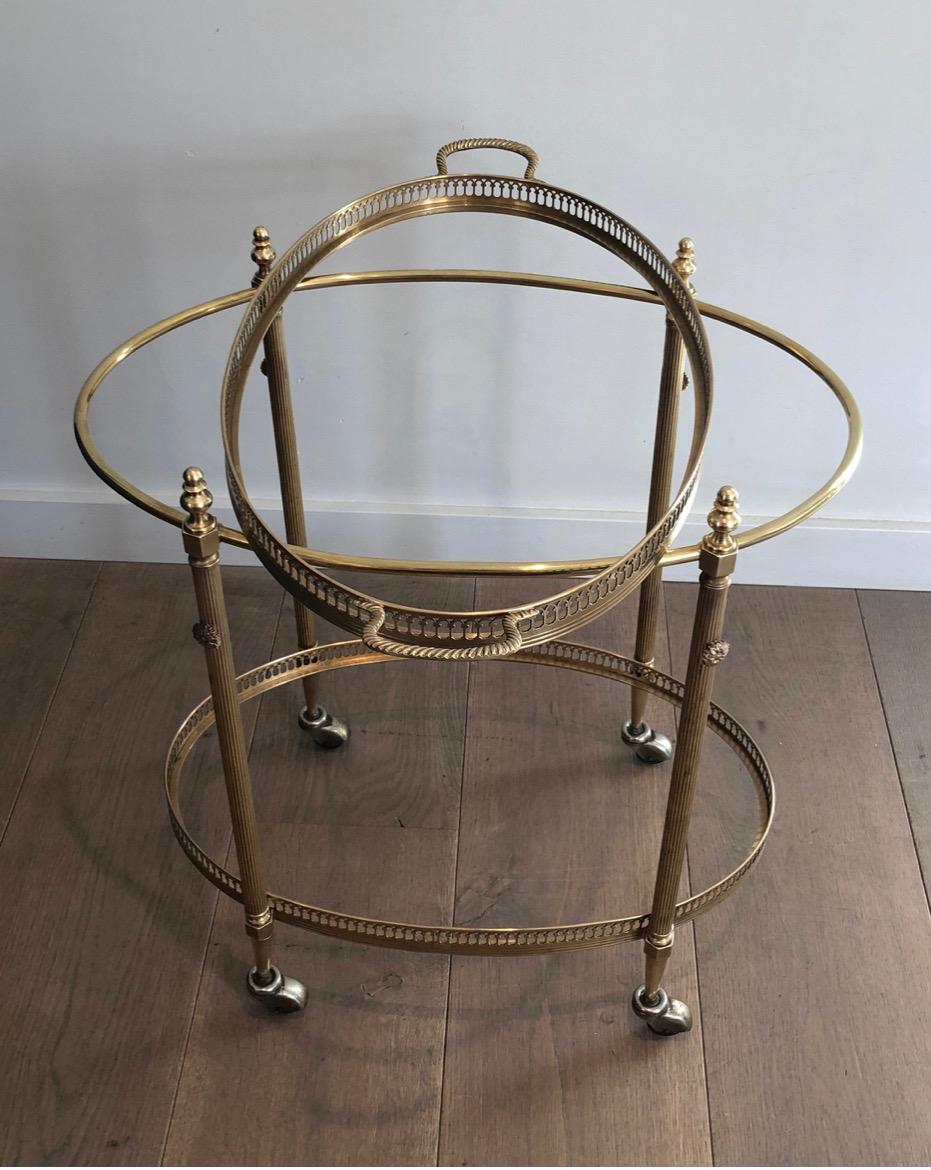 Oval Neoclassical Style Brass Bar Carts, Maison Jansen Circa 1940 For Sale 9