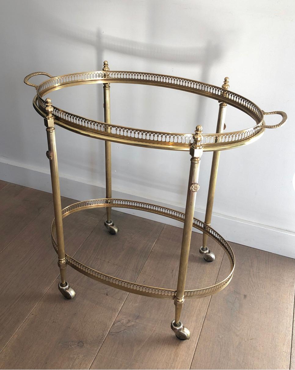 Oval Neoclassical Style Brass Bar Carts, Maison Jansen Circa 1940 For Sale 10