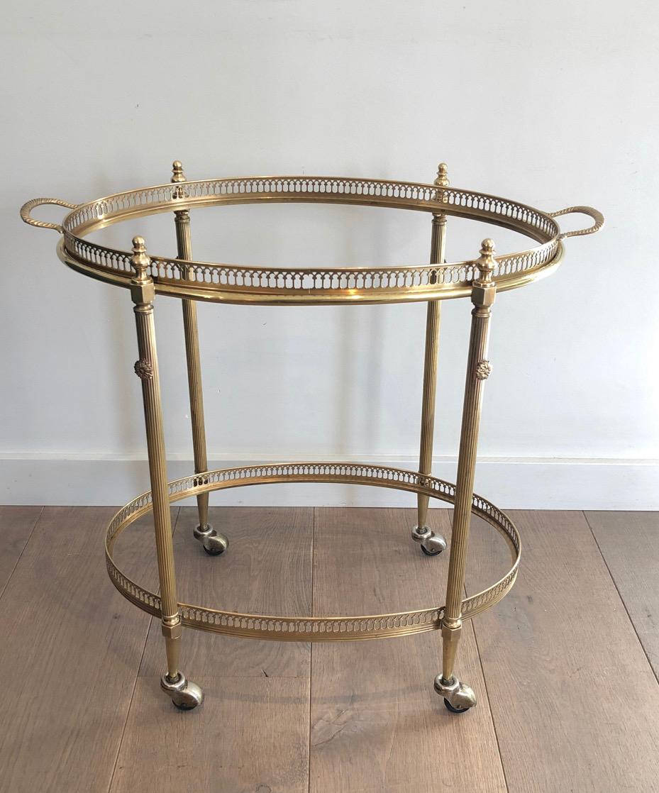 Oval Neoclassical Style Brass Bar Carts, Maison Jansen Circa 1940 For Sale 11