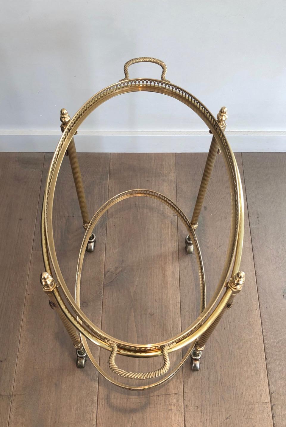 French Oval Neoclassical Style Brass Bar Carts, Maison Jansen Circa 1940 For Sale