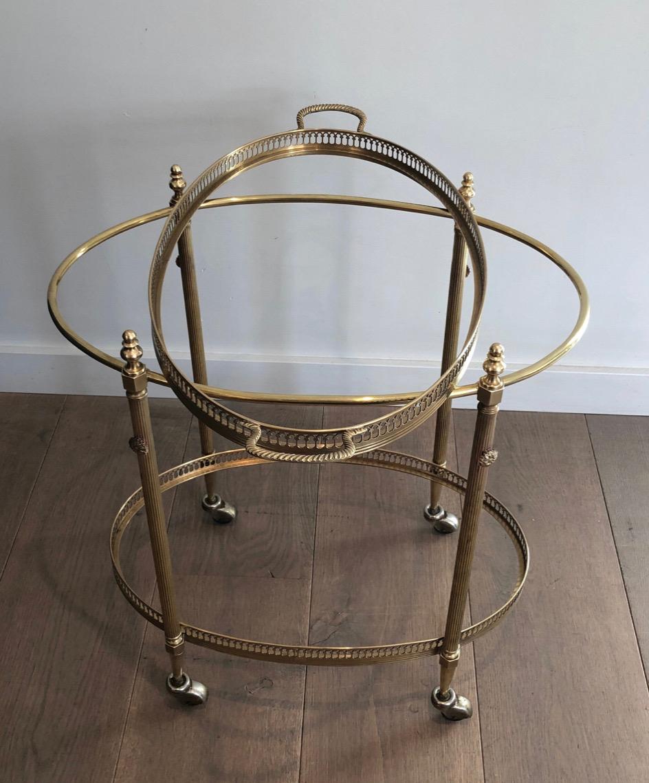 Oval Neoclassical Style Brass Bar Carts, Maison Jansen Circa 1940 In Good Condition For Sale In Marcq-en-Barœul, Hauts-de-France