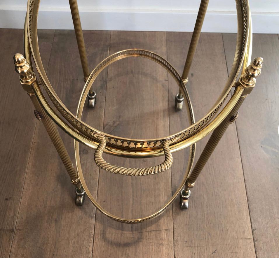 Mid-20th Century Oval Neoclassical Style Brass Bar Carts, Maison Jansen Circa 1940 For Sale