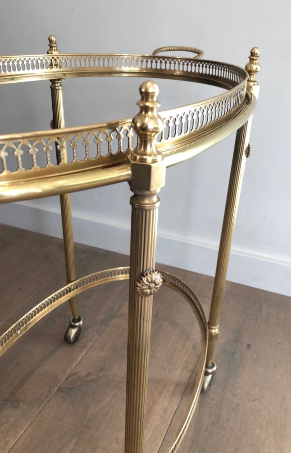 Oval Neoclassical Style Brass Bar Carts, Maison Jansen Circa 1940 For Sale 1