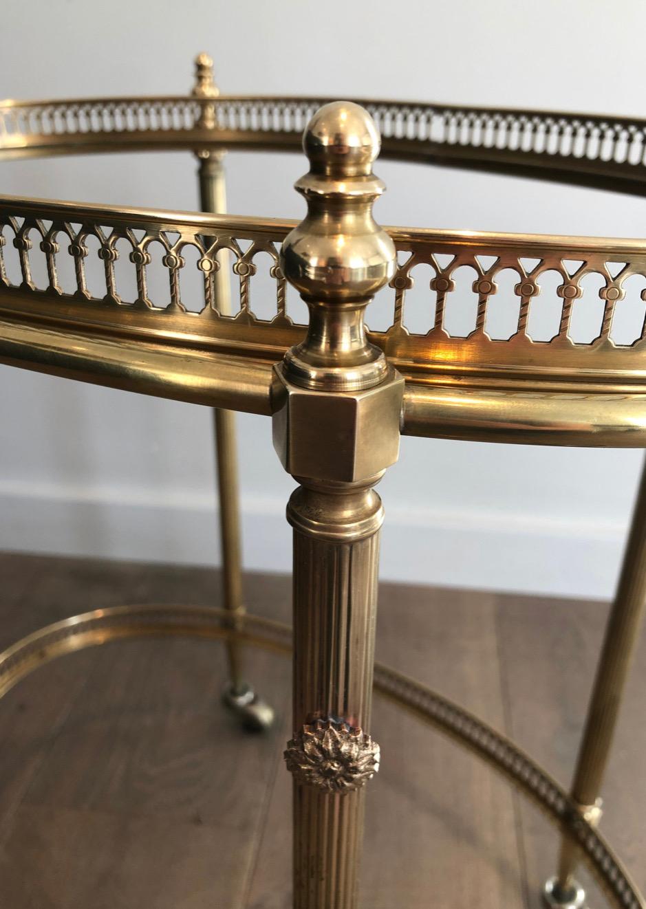 Oval Neoclassical Style Brass Bar Carts, Maison Jansen Circa 1940 For Sale 2