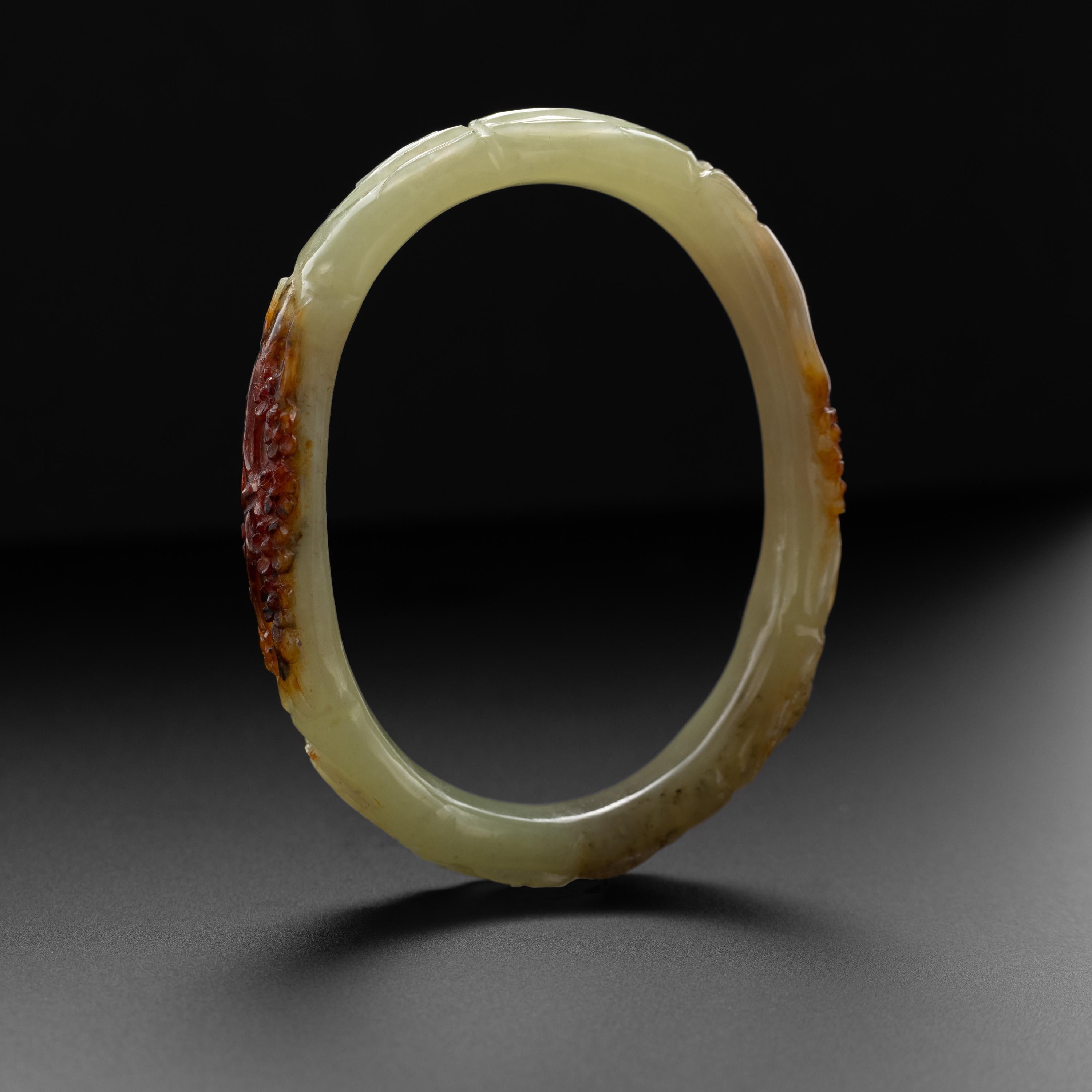 Oval Cut Hetian Jade Bangle with Rind, Hand Carved, Unique Oval, Certified Untreated