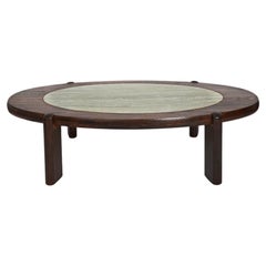 Used Oval oak and granite coffee table, 1960s.