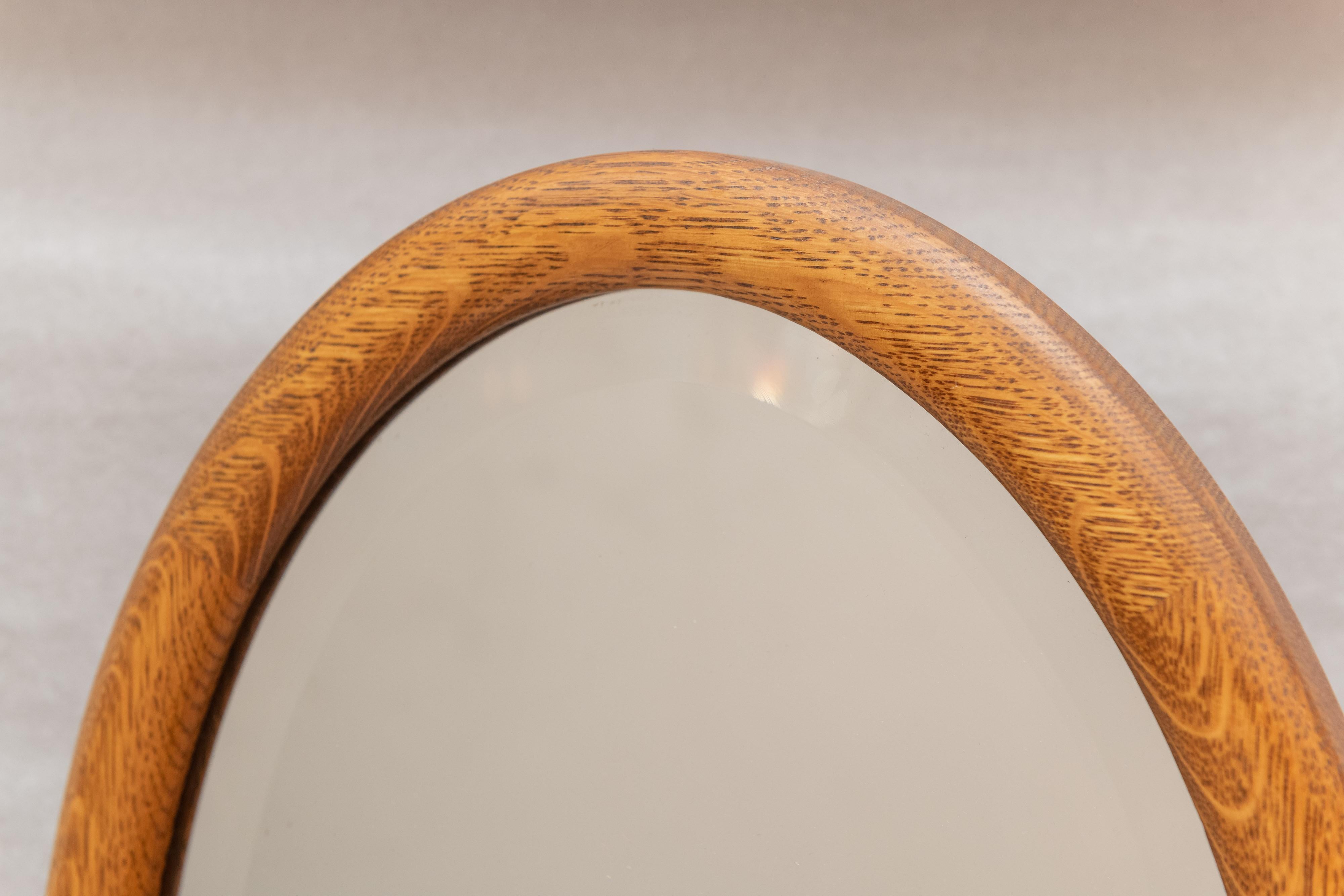 American Oval Oak Beveled Mirror on Stand, circa 1900