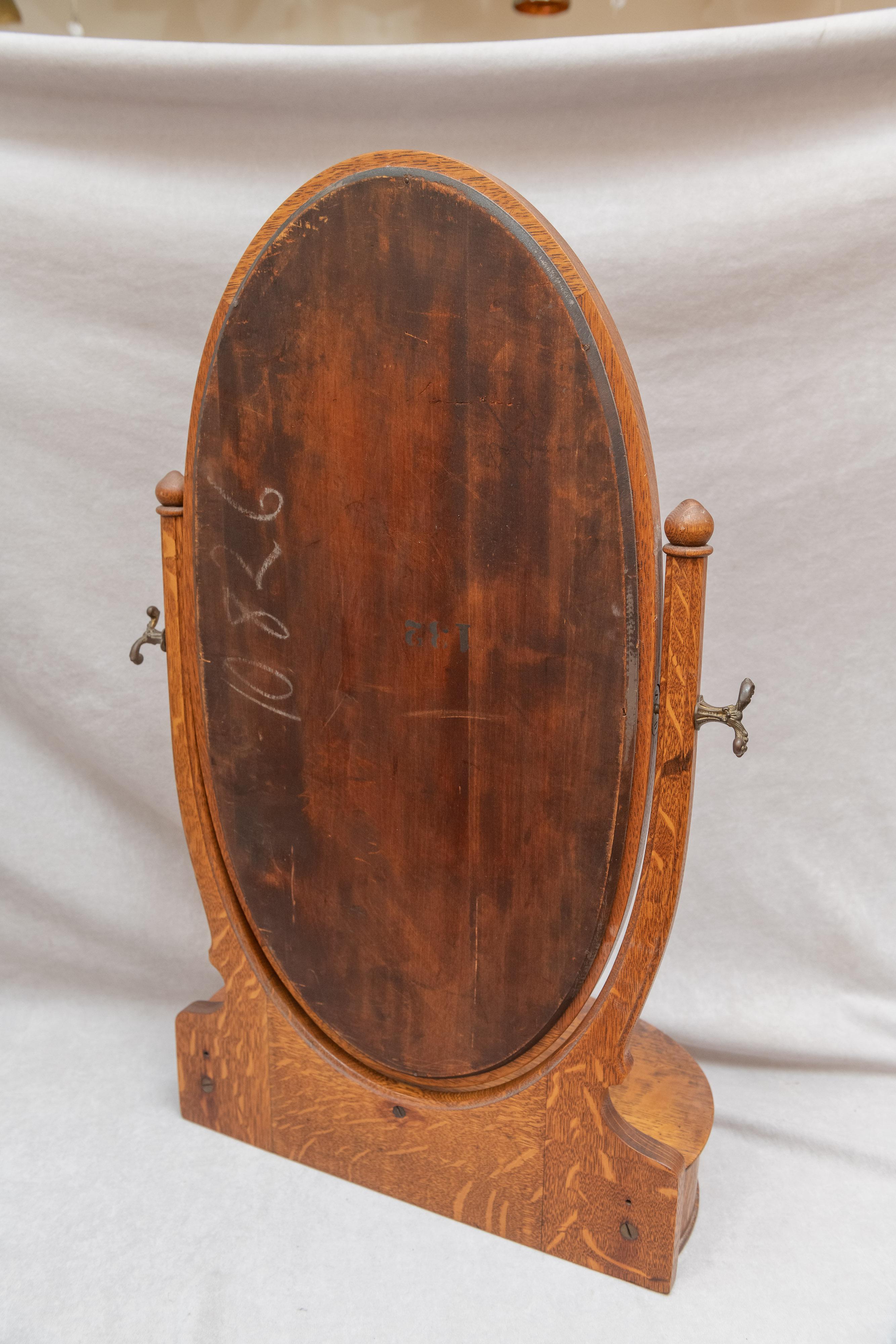 Oval Oak Beveled Mirror on Stand, circa 1900 1