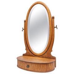Antique Oval Oak Beveled Mirror on Stand, circa 1900