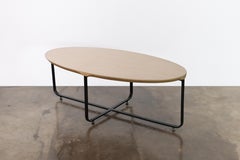 Oval Oak Wood Coffee Table with Metal Base by Costantini Design, In Stock