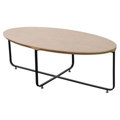 Oval Oak Wood Coffee Table with Metal Base by Costantini Design, In Stock