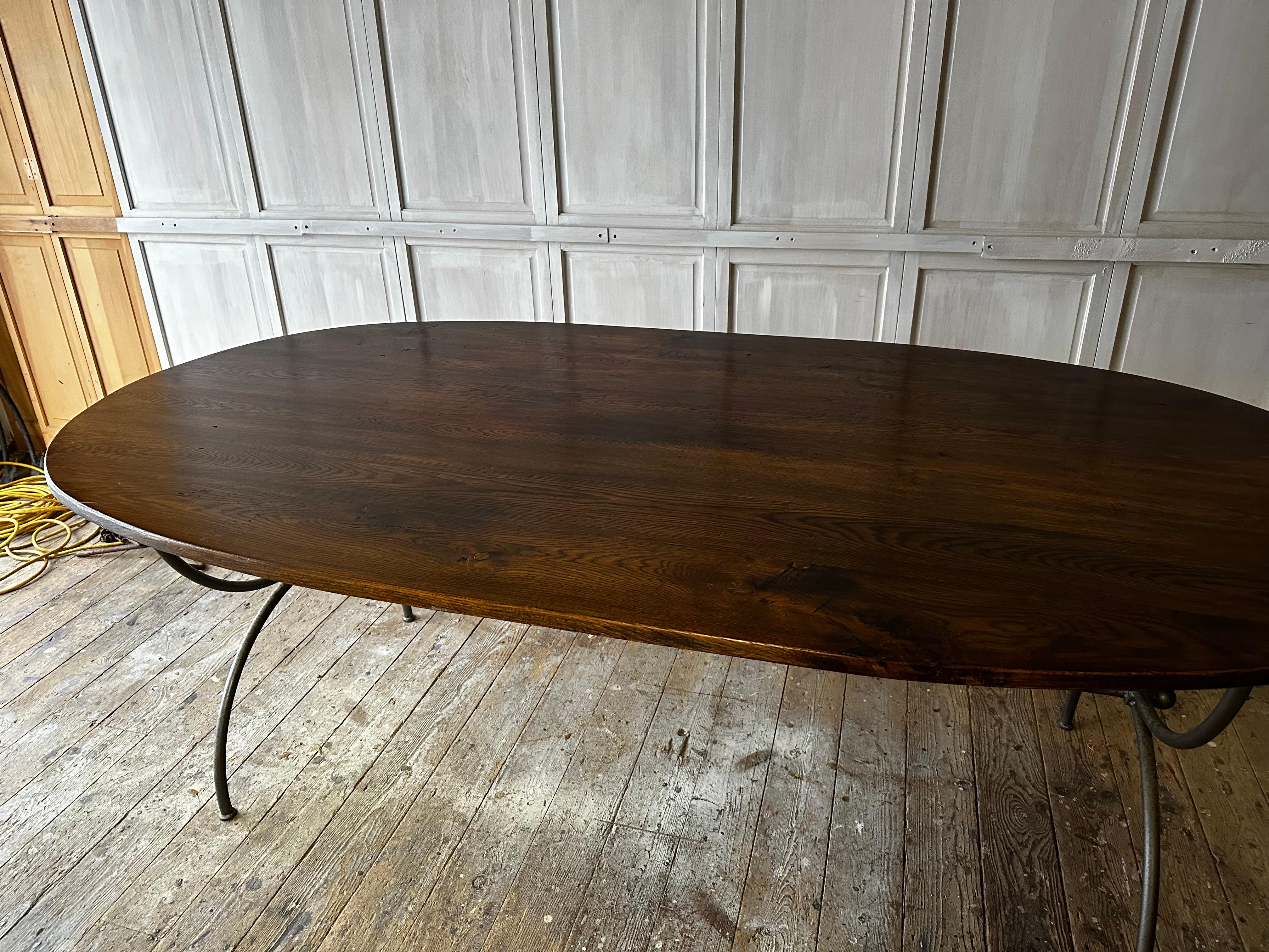 Contemporary Oval Oak Top With Metal Base Dining Table Base For Sale