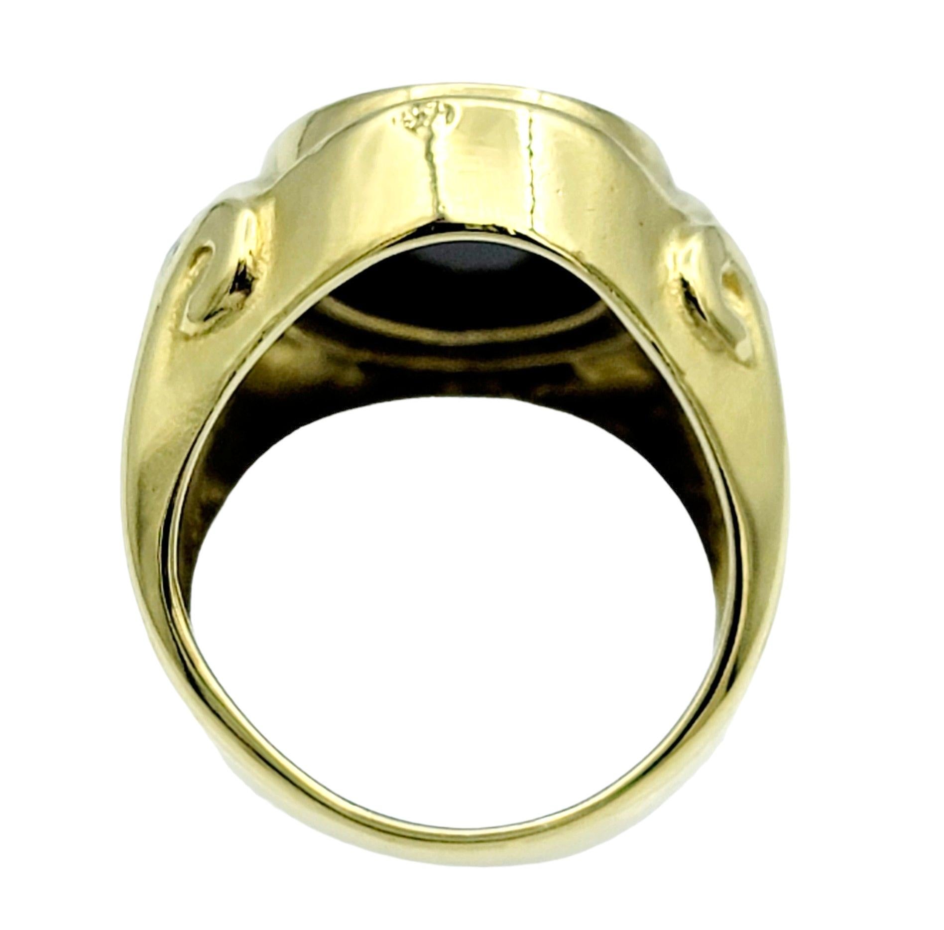 Oval Onyx Intaglio Cocktail Ring with Diamond Accents in 18 Karat Yellow Gold  In Good Condition For Sale In Scottsdale, AZ