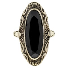 Oval Onyx Vintage Style Cocktail Ring in 14k Yellow Gold