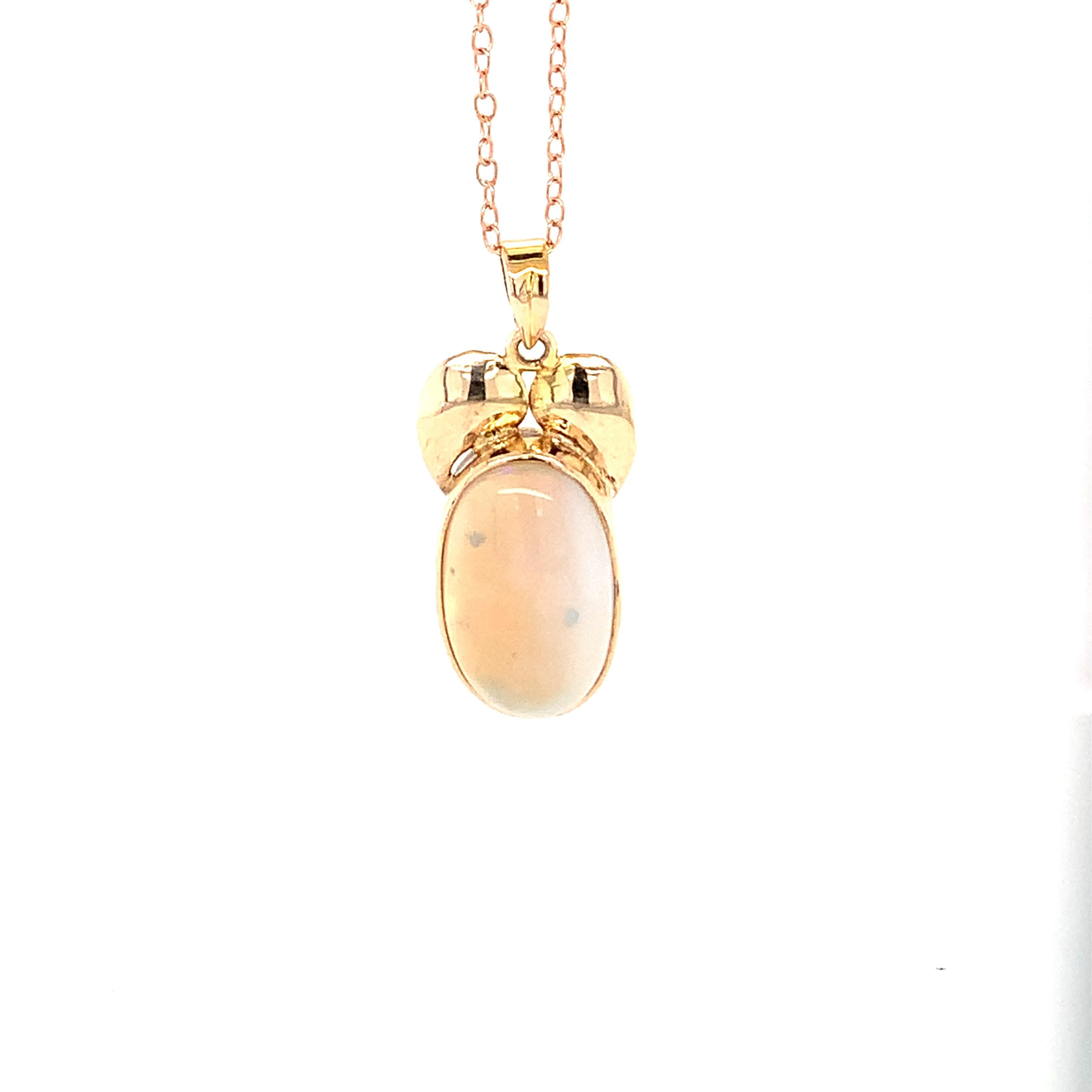 Artisan Oval Opal 14K Yellow Gold Pendant For Sale