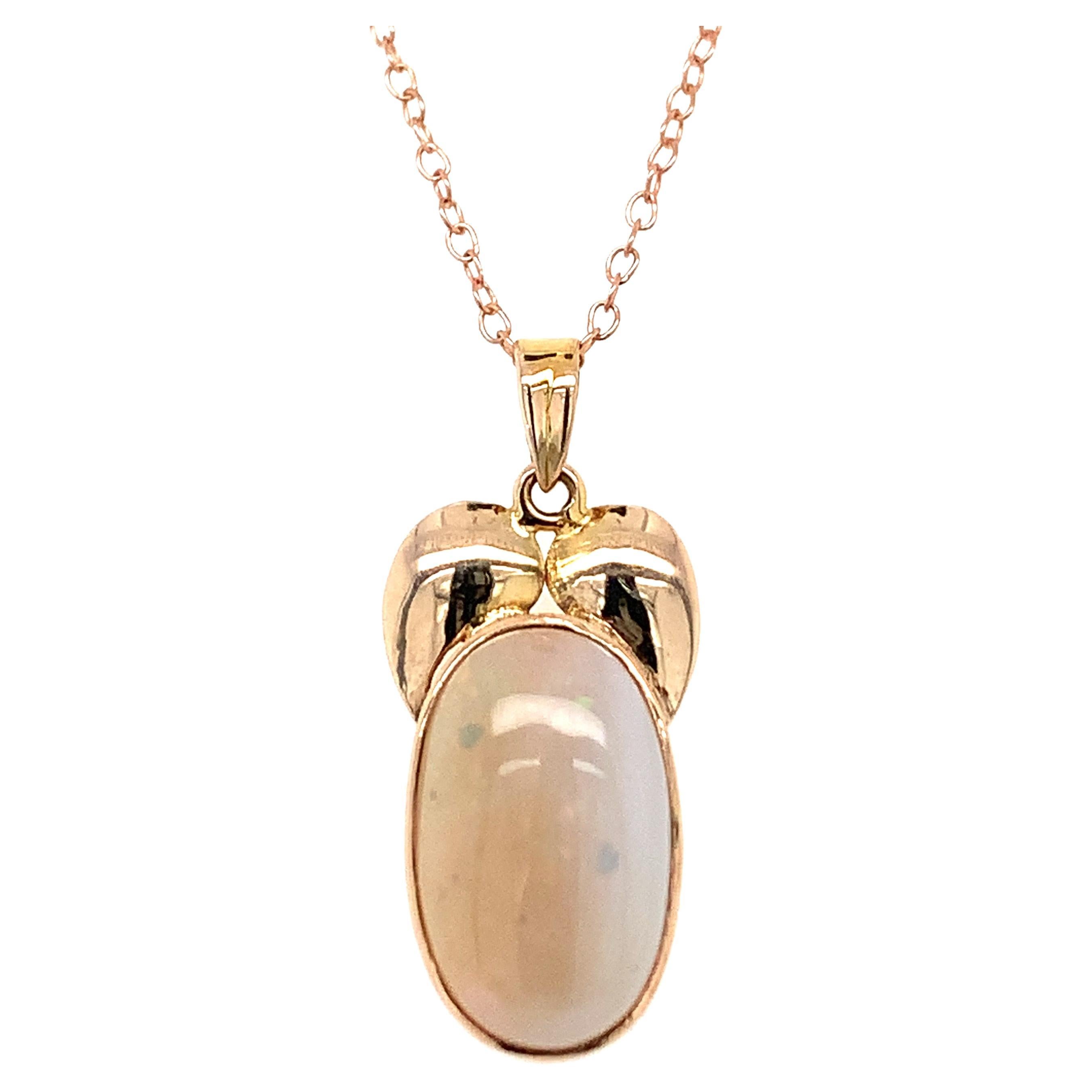 Oval Opal 14K Yellow Gold Pendant For Sale