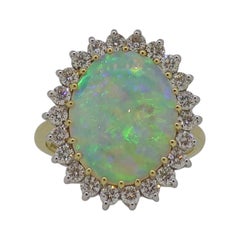 Oval Opal and Diamond Claw Set Cluster Ring 18 Karat Yellow and White Gold