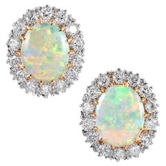 Oval Opal and Diamond Cluster Stud Earrings