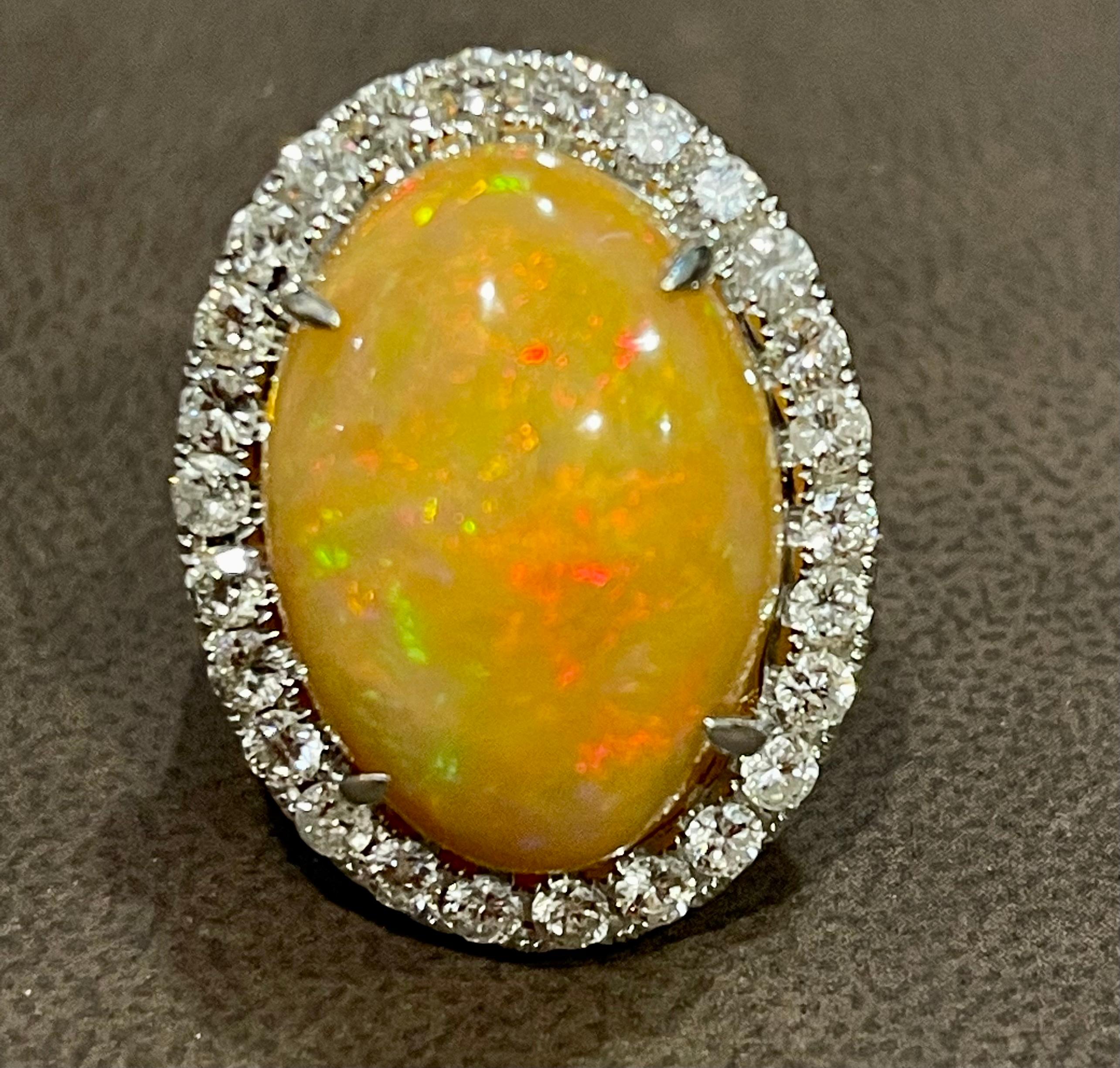 Oval Opal and Diamond Cocktail Ring 18 Karat White Gold, Estate Size 7 For Sale 3