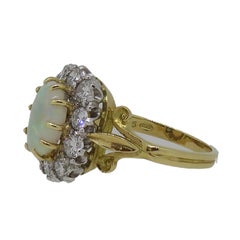 Oval Opal and Diamond Coronet Cluster Ring 18 Karat Yellow and White Gold