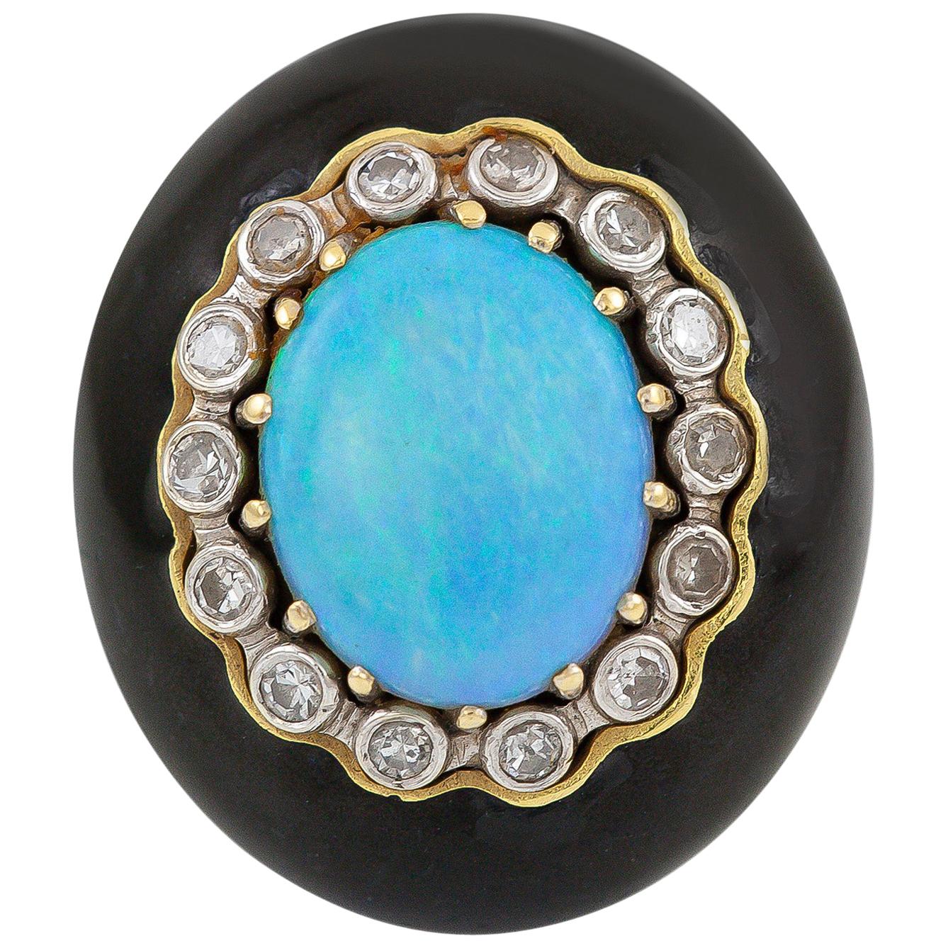 Oval Opal and Onyx Gold Ring