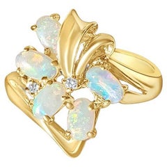 Oval Opal Cluster Diamond Ring 14k Yellow Gold