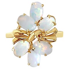 Oval Opal Cluster Ring 14k Yellow Gold