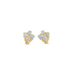Oval Opal Cluster Studs 14k Yellow Gold