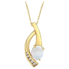 Oval Opal Diamond Necklace 14k Yellow Gold