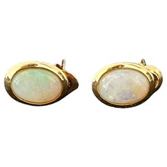 Oval Opal Earrings Solid 14K Yellow Gold