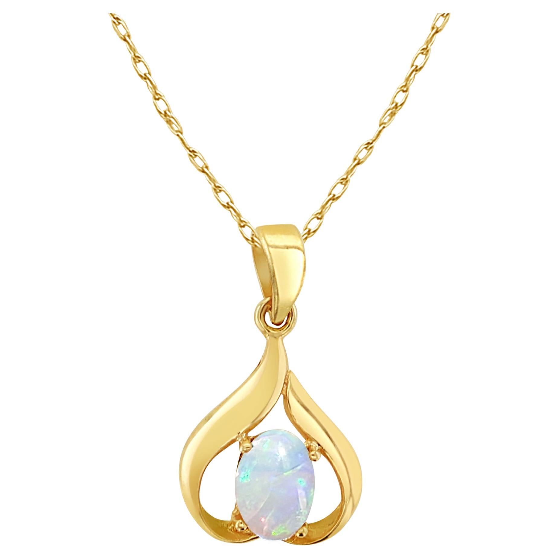 Oval Opal Heart Shaped Necklace 14k Yellow Gold
