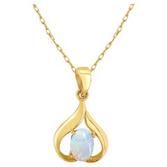 Oval Opal Heart Shaped Necklace 14k Yellow Gold