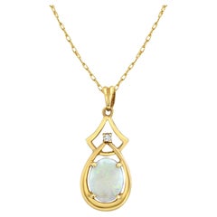 Oval Opal Necklace with Diamond Accent 14k Yellow Gold