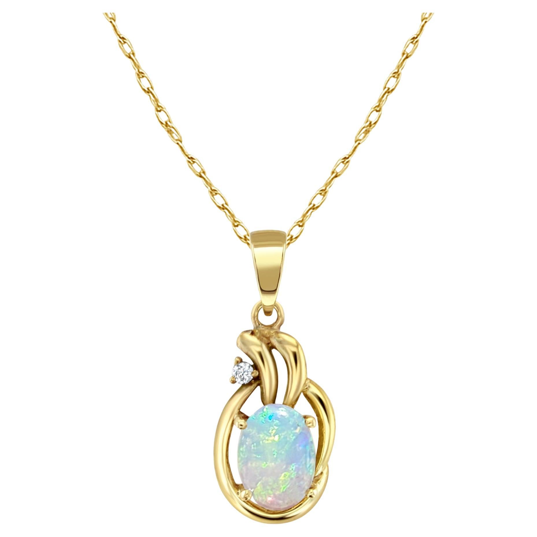 Oval Opal Necklace with Gold & Diamond Accent