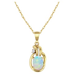 Oval Opal Necklace with Gold & Diamond Accent