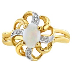 Oval Opal Solitaire Diamond Ring 10k Yellow Gold