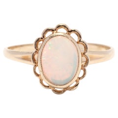 Oval Opal Solitaire Ring, 10KT Yellow Gold, Ring, Rainbow Opal Ring