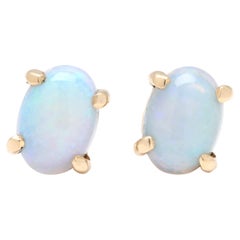 Oval Opal Stud Earrings, 14k Yellow Gold, Length 7mm