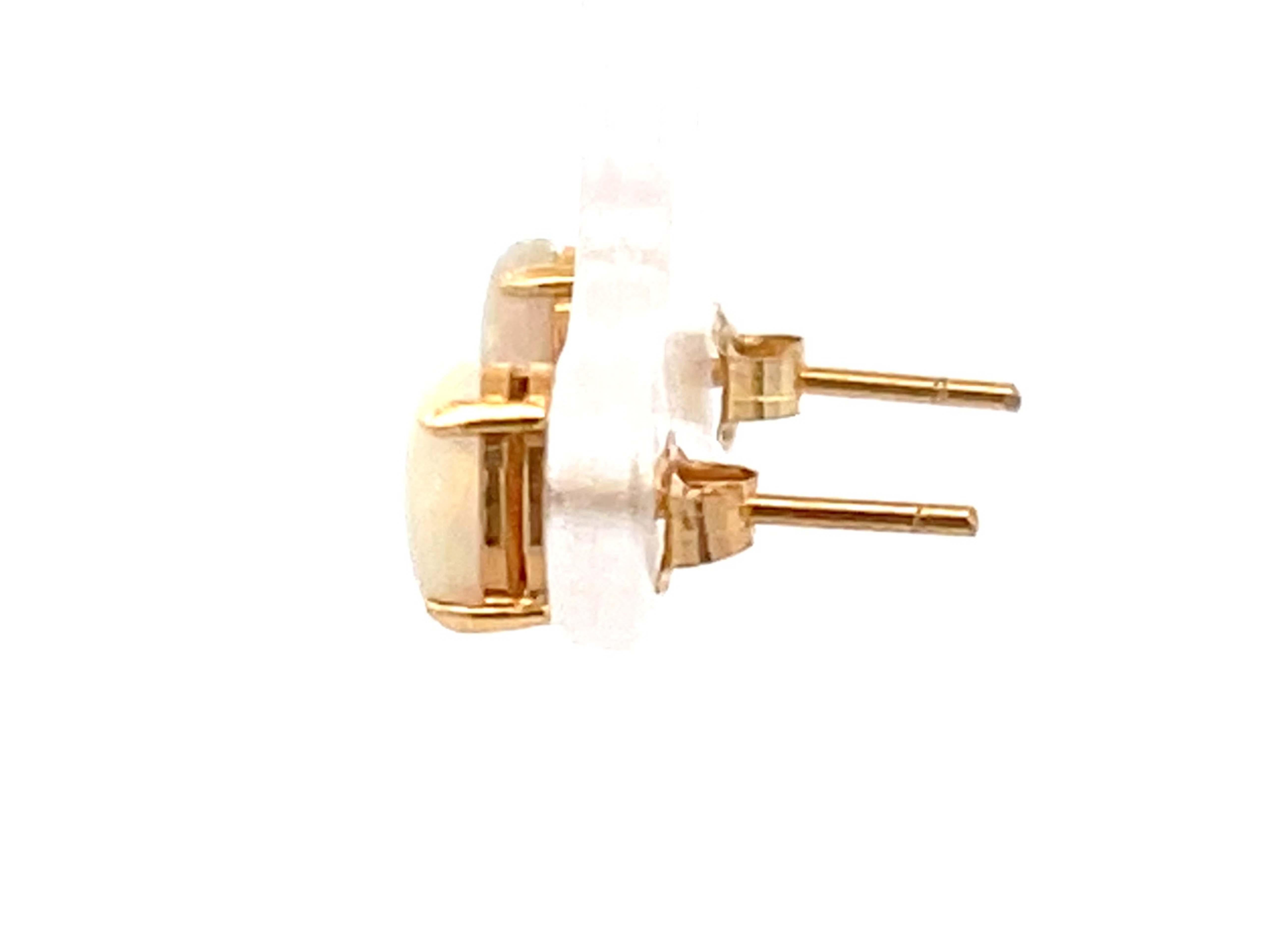 Modern Oval Opal Stud Earrings in 14k Yellow Gold