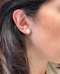 1.68 Carat Oval Opal Stud Earrings with Round Diamonds in 14K Yellow Gold