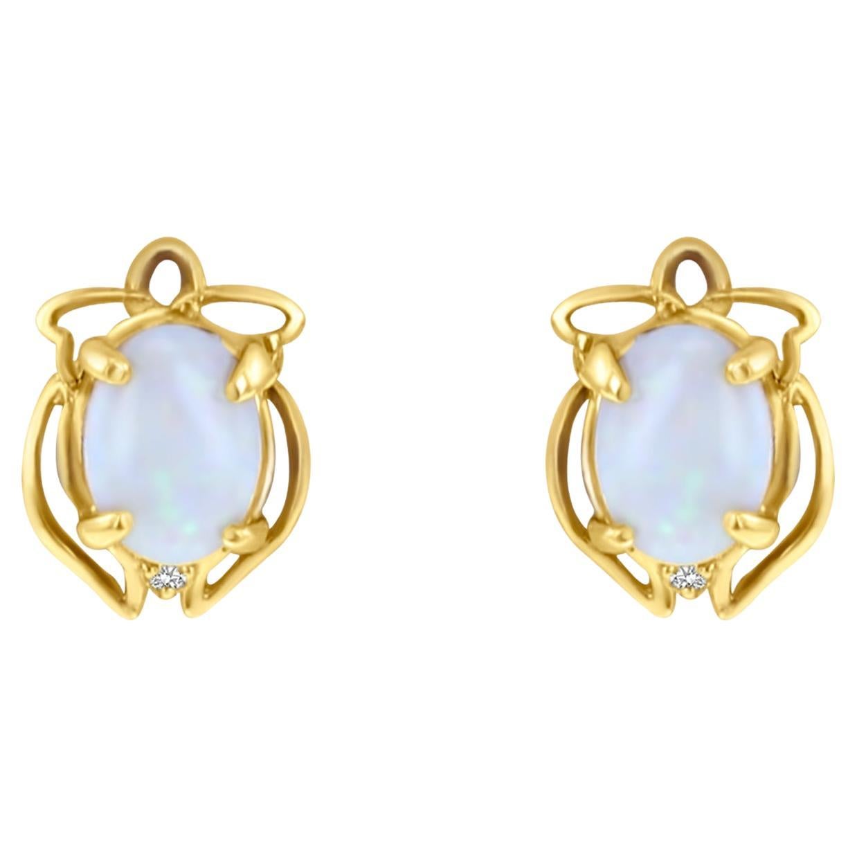 Oval Opal Studs 14k Yellow Gold