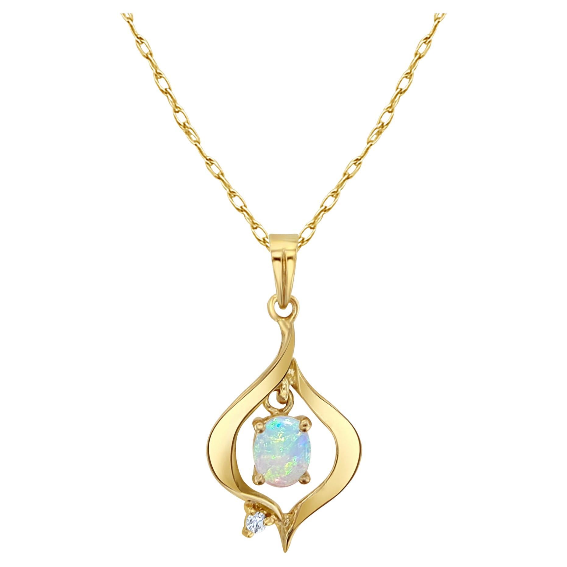 Oval Opal Swinging Necklace 14k Yellow Gold
