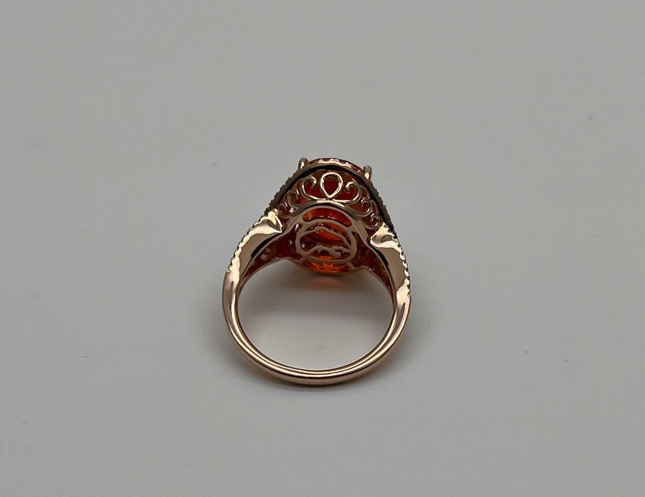 Oval Orange Fire Opal Diamonds Halo 14K Rose Gold Statement Classic Ring In New Condition For Sale In Oakton, VA