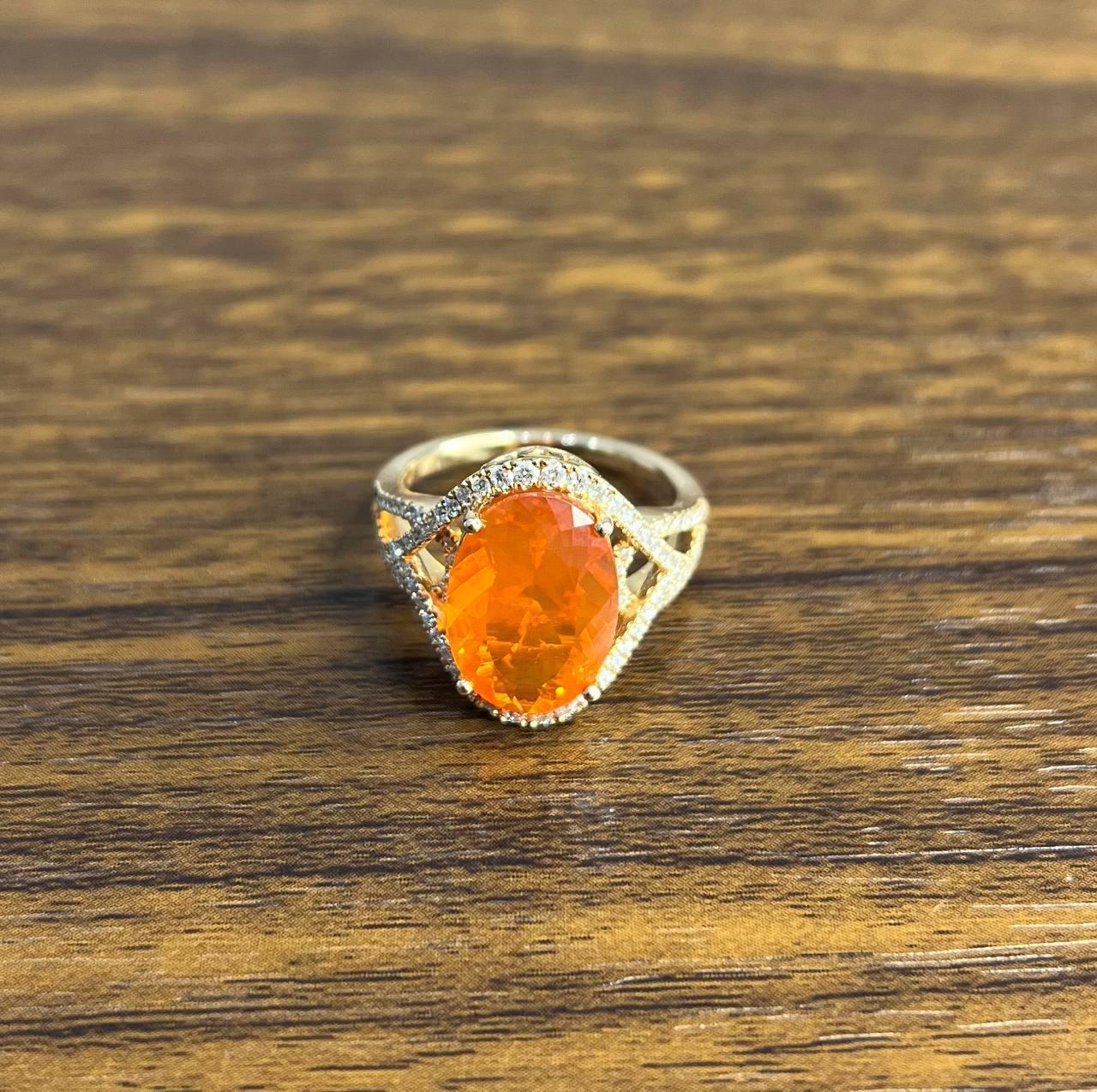 Women's Oval Orange Fire Opal Diamonds Halo 14K Rose Gold Statement Classic Ring For Sale