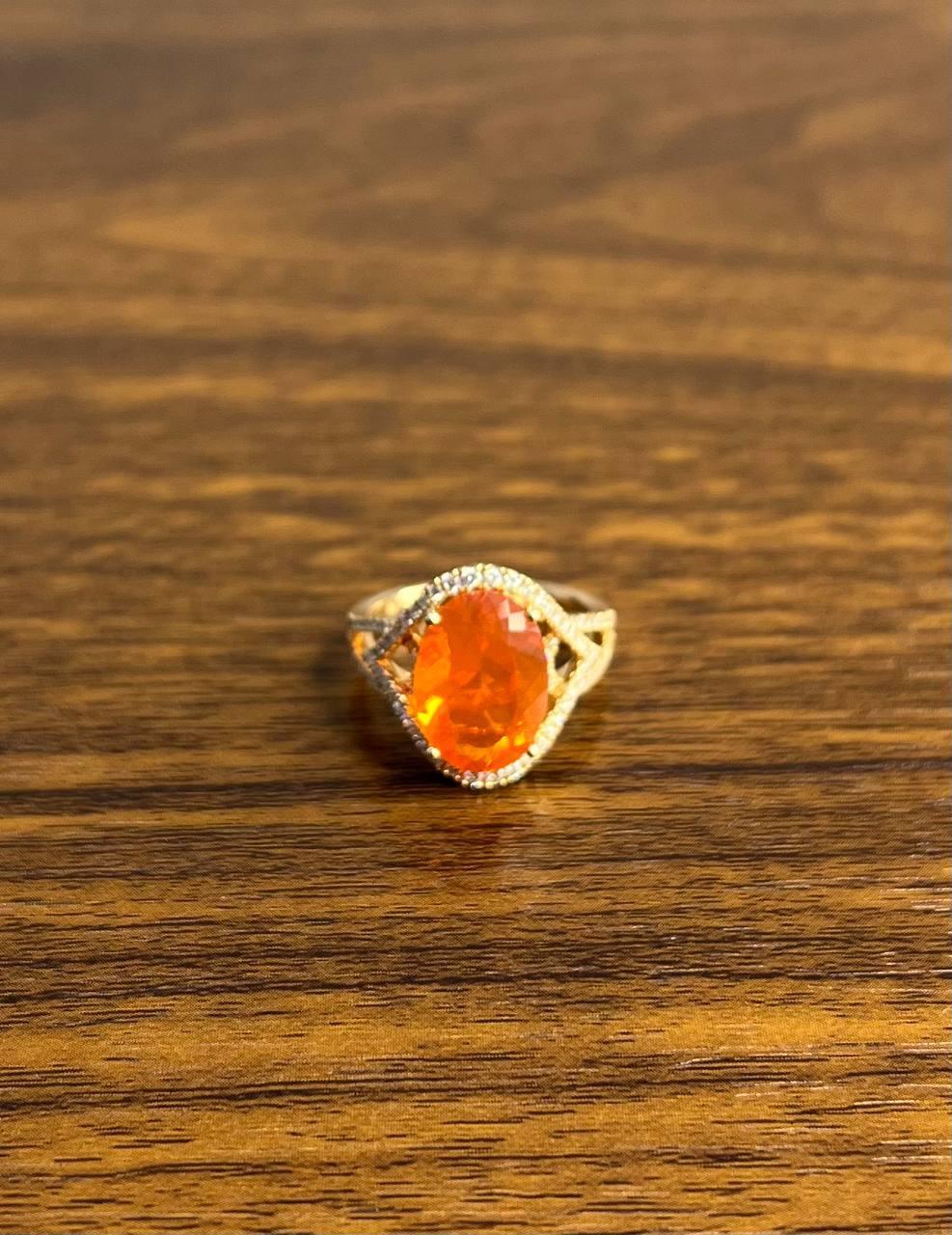 Oval Orange Fire Opal Diamonds Halo 14K Rose Gold Statement Classic Ring For Sale 1