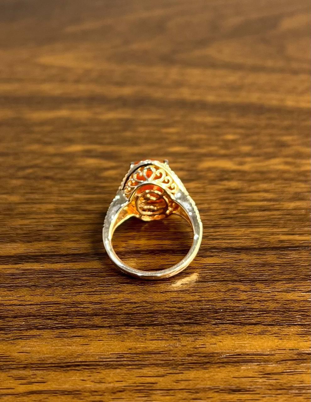 Oval Orange Fire Opal Diamonds Halo 14K Rose Gold Statement Classic Ring For Sale 3