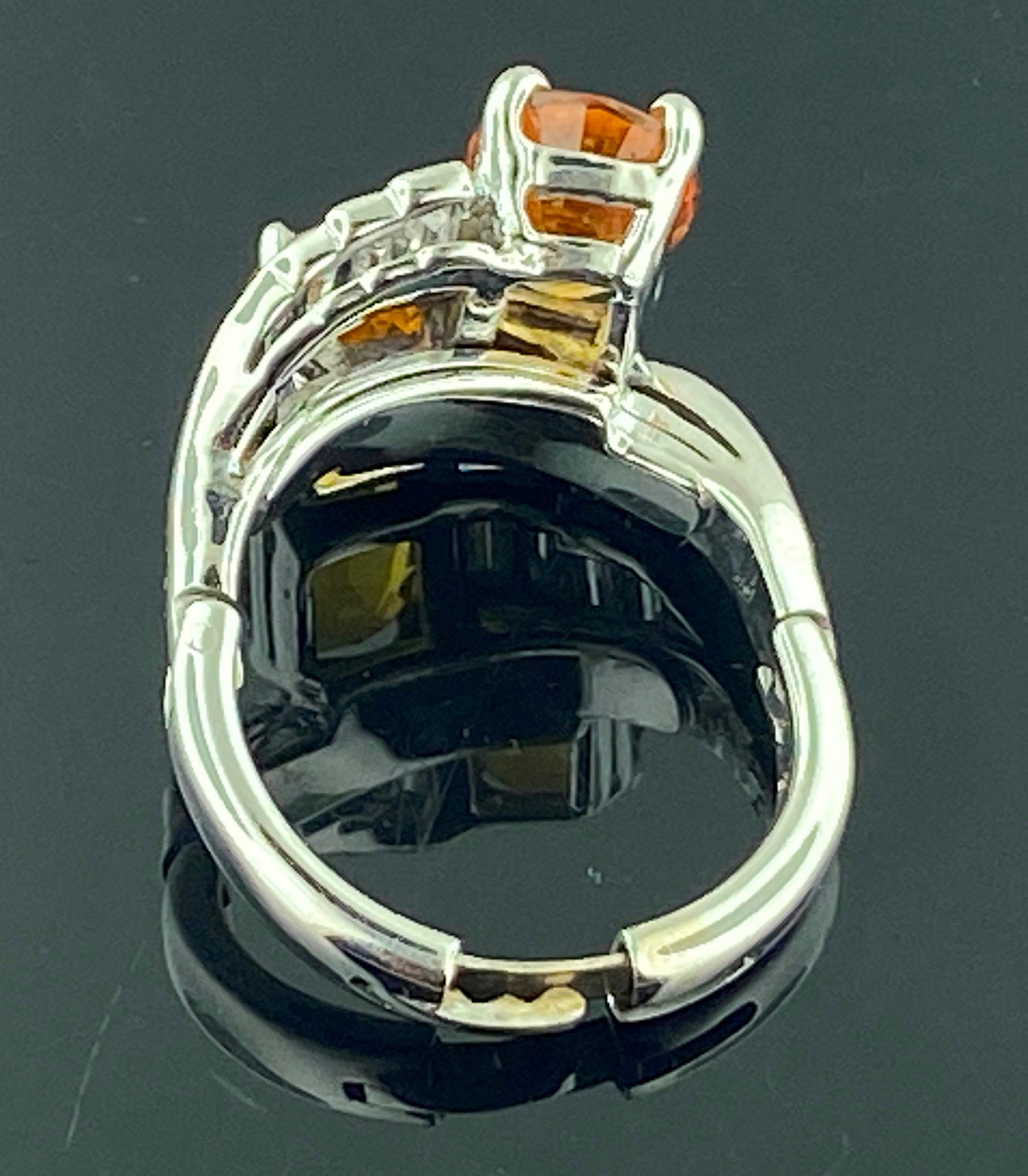 Ovaler orangefarbener Saphir und Diamant Crossover-Ring (Ovalschliff) im Angebot